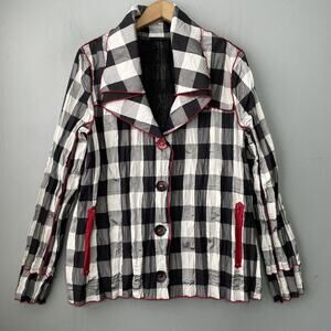 UBU Checkered Jacket Size Medium Crinkle Reversible Windbreaker Artsy Maximalist